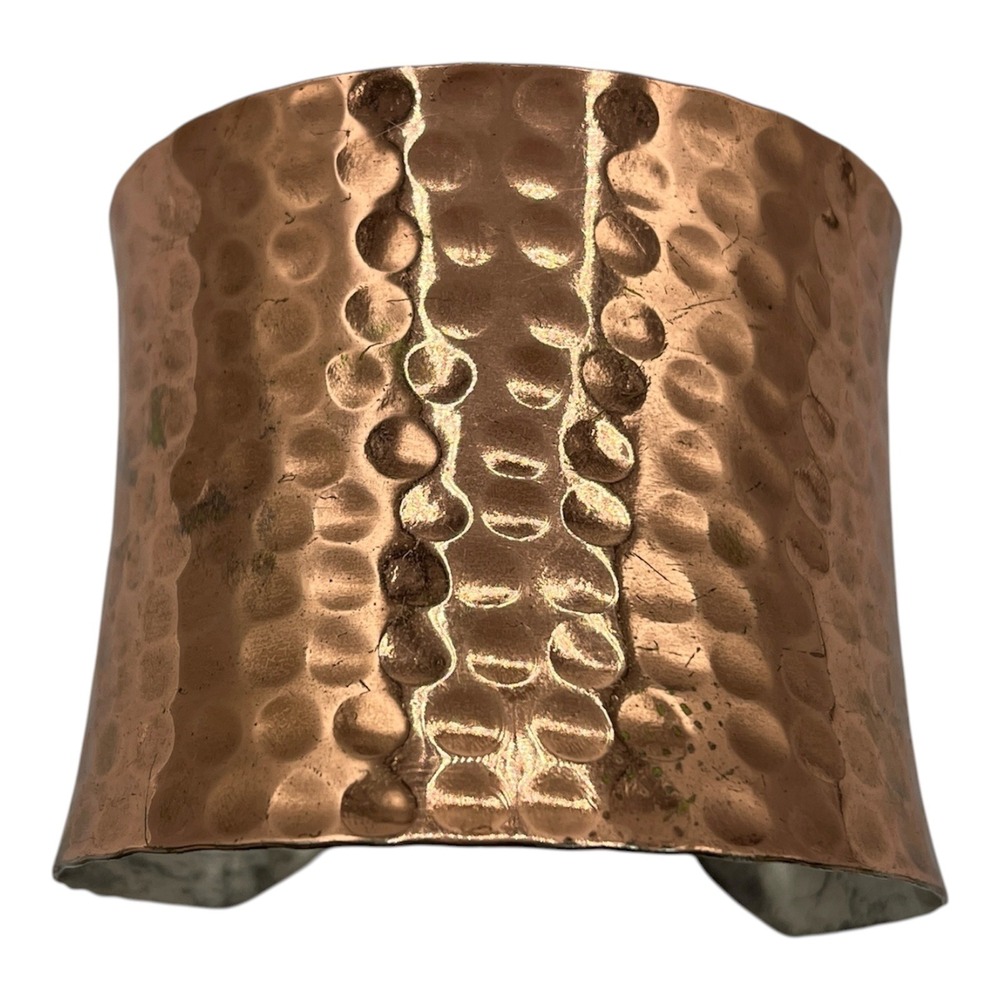 Hammered Pebbled Copper 2' Wide Cuff Bracelet Statement Boho Artisan Metal READ‎